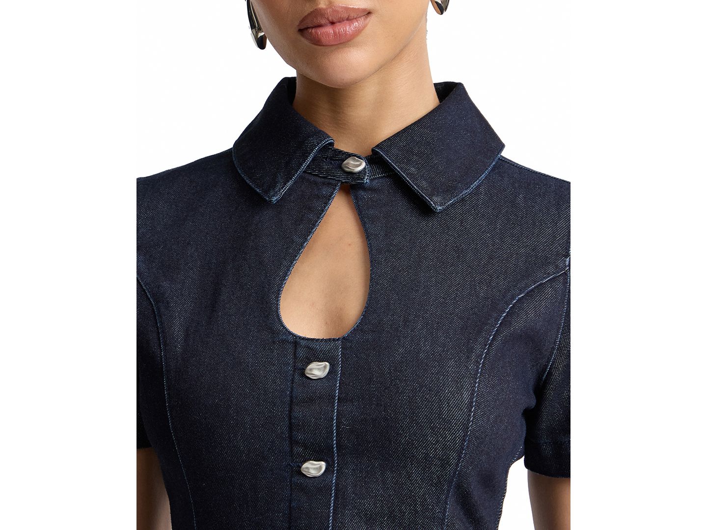 Женское платье Avec Les Filles Short-Sleeve Collared, цвет: Dark Rinse — фото 4