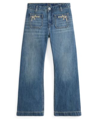 Girls' 7-16 Embroidered Flared Cotton Denim Jeans