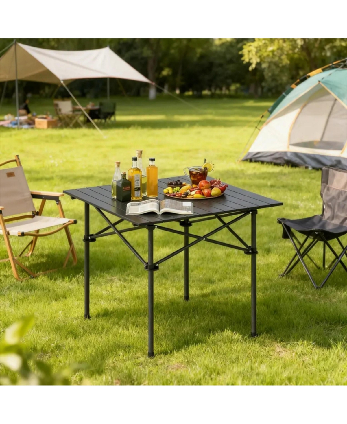 Yiortwo Portable Roll-Up Camping Table with Carry Bag, Aluminum Outdoor