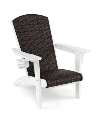 Outdoor Adirondack Chair with Rattan Padded Seat and Cup Holder