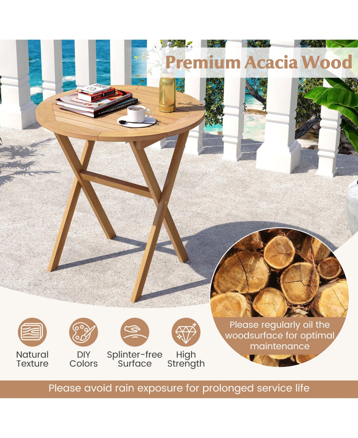 Sugift Outdoor Side Table with Slatted Tabletop and X-Shaped Structure