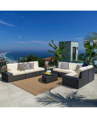 PE Rattan Outdoor Modular Sectional Sofa Set with Table and Cushions