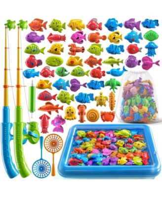 Fishing Game Pool Set with Inflatable Pole Rod Net Floating Fish for Kids Water Play