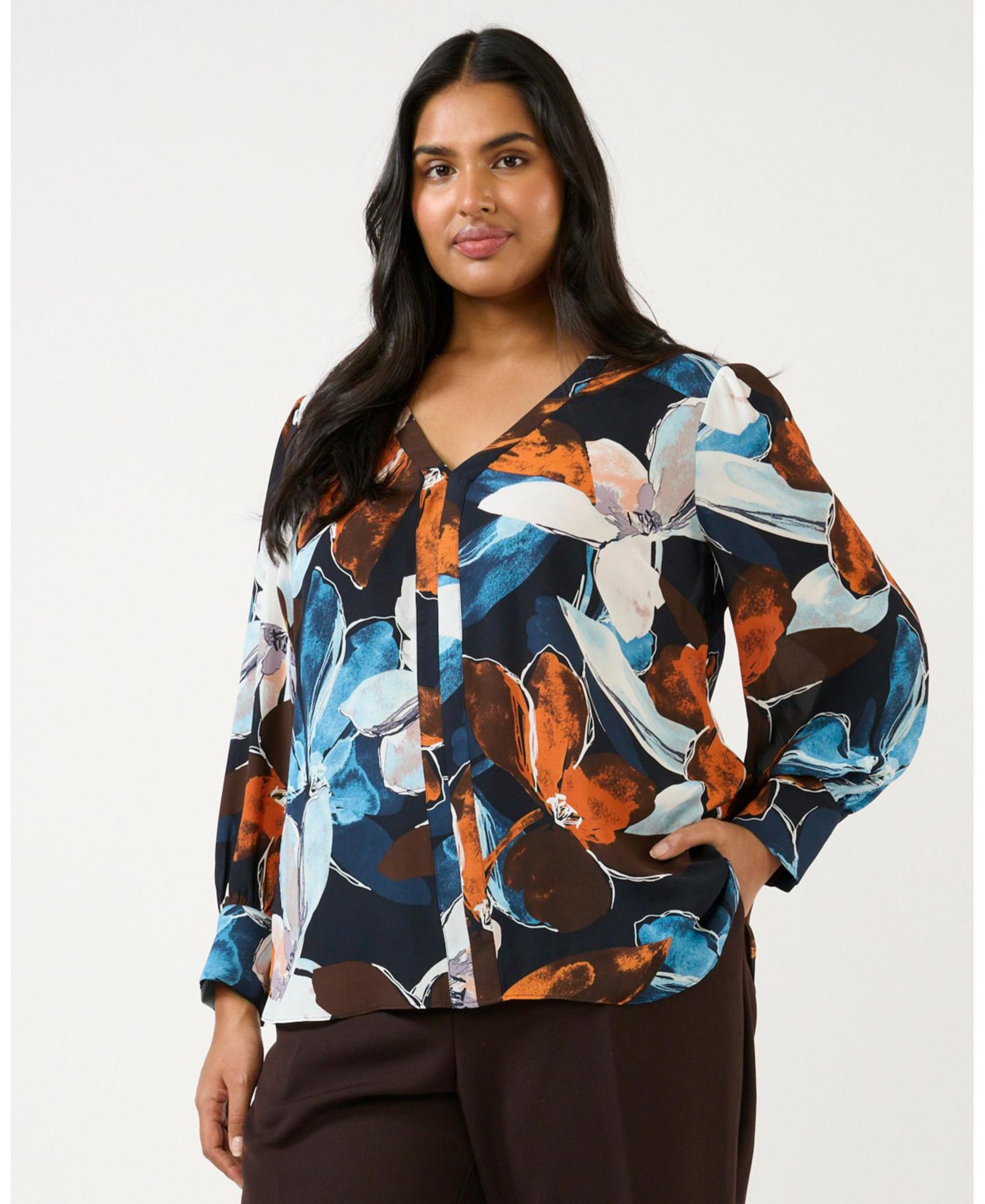 Plus size Annette Floral Print Long Sleeve Shirt