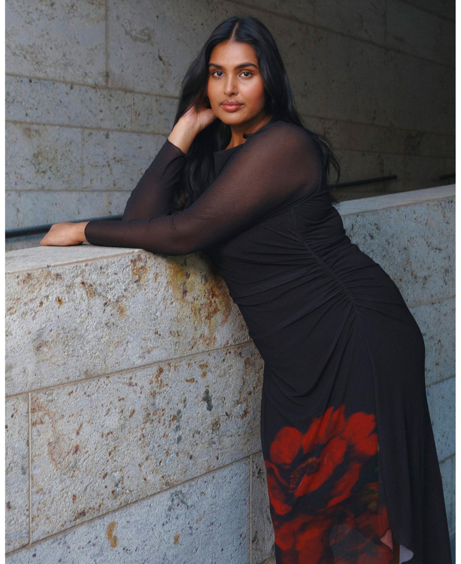 Women's Raya Asymmetrical Long Sleeve Mesh Dress