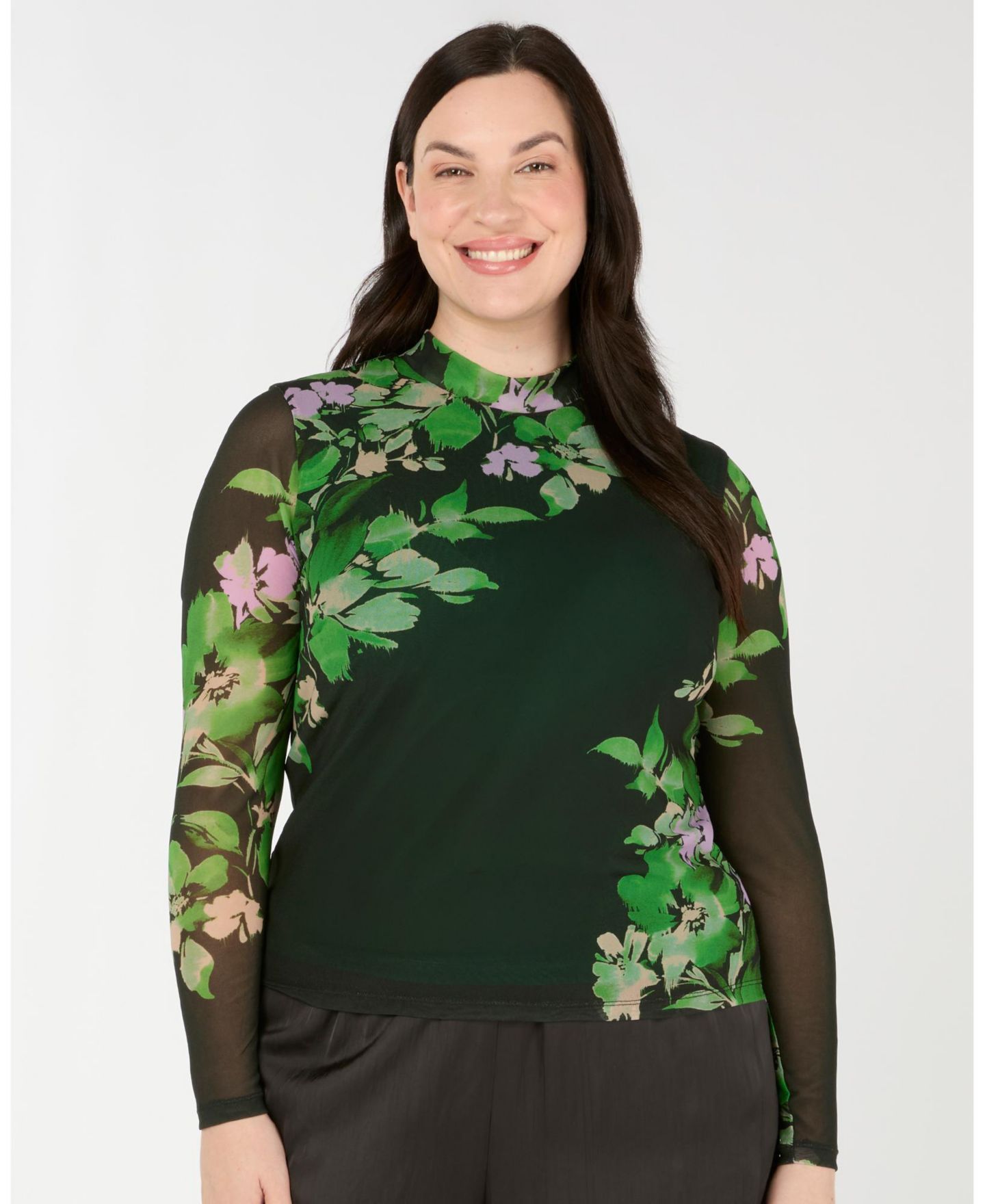 Женский топ ESTELLE Fiora Floral Sheer Long Sleeve Mock Neck Mesh, цвет: Ivy Fleur — фото 4