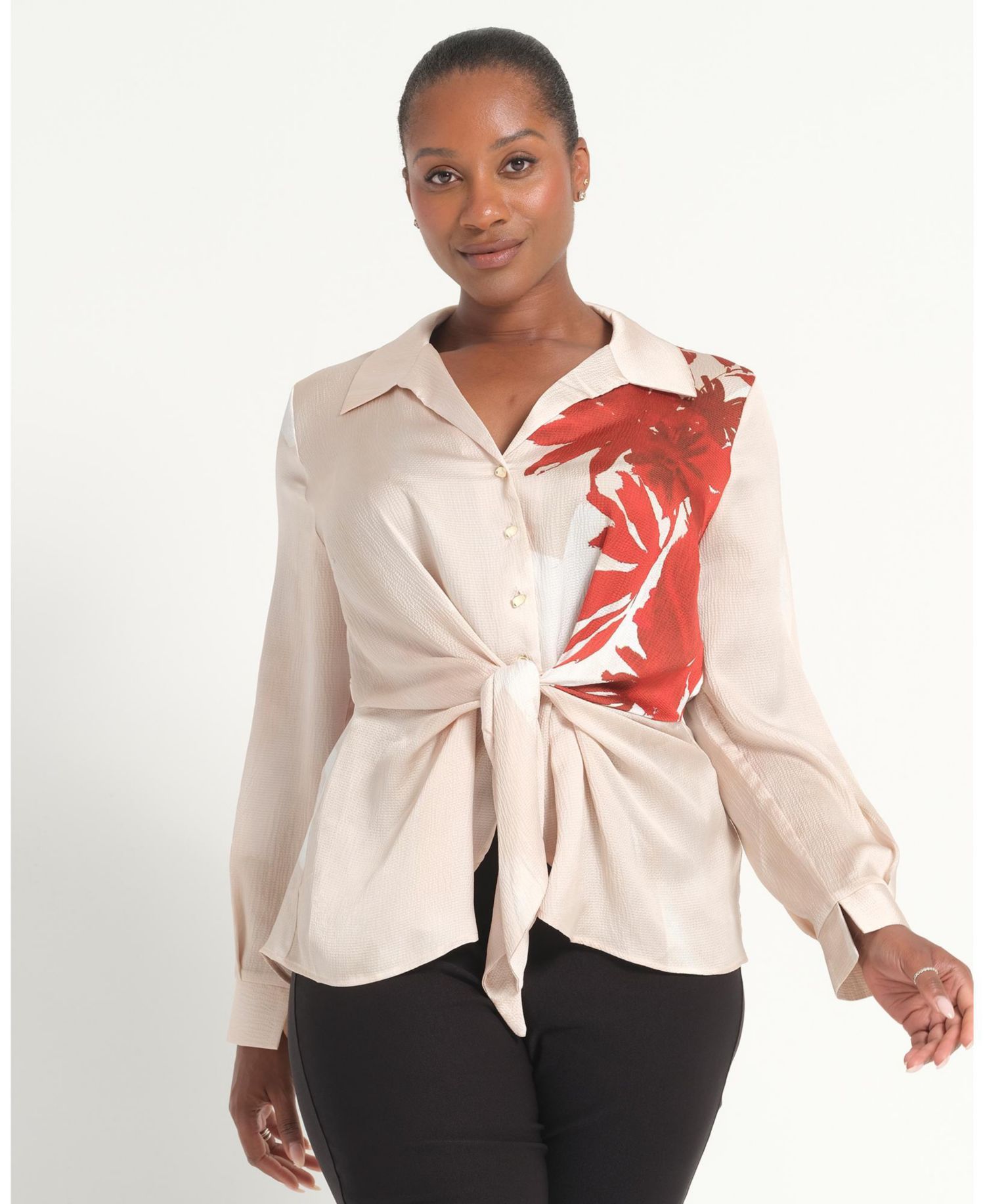 Women's Maisie Floral V-Neck Button Tie-Front Shirt