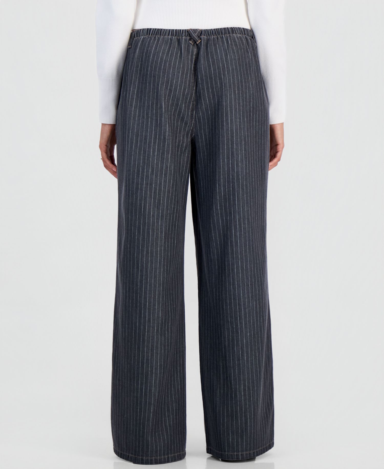 Juniors' Pinstripe Wide-Leg Pull-On Jeans