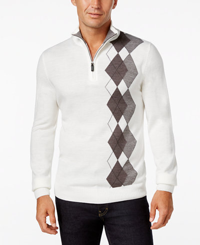 Tricots St. Raphael Men's Argyle Quarter-Zip Mock-Collar Sweater