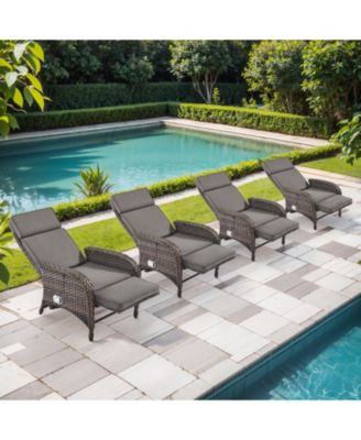 Chaise Lounge Chair Outdoor Set of 4, Wicker Patio Lounge Chair, Outdoor Lounge Chair with Reclining Backrest