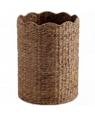 Scalloped Large Round Laundry Hamper, Handwoven Laundry Basket and Organizer
