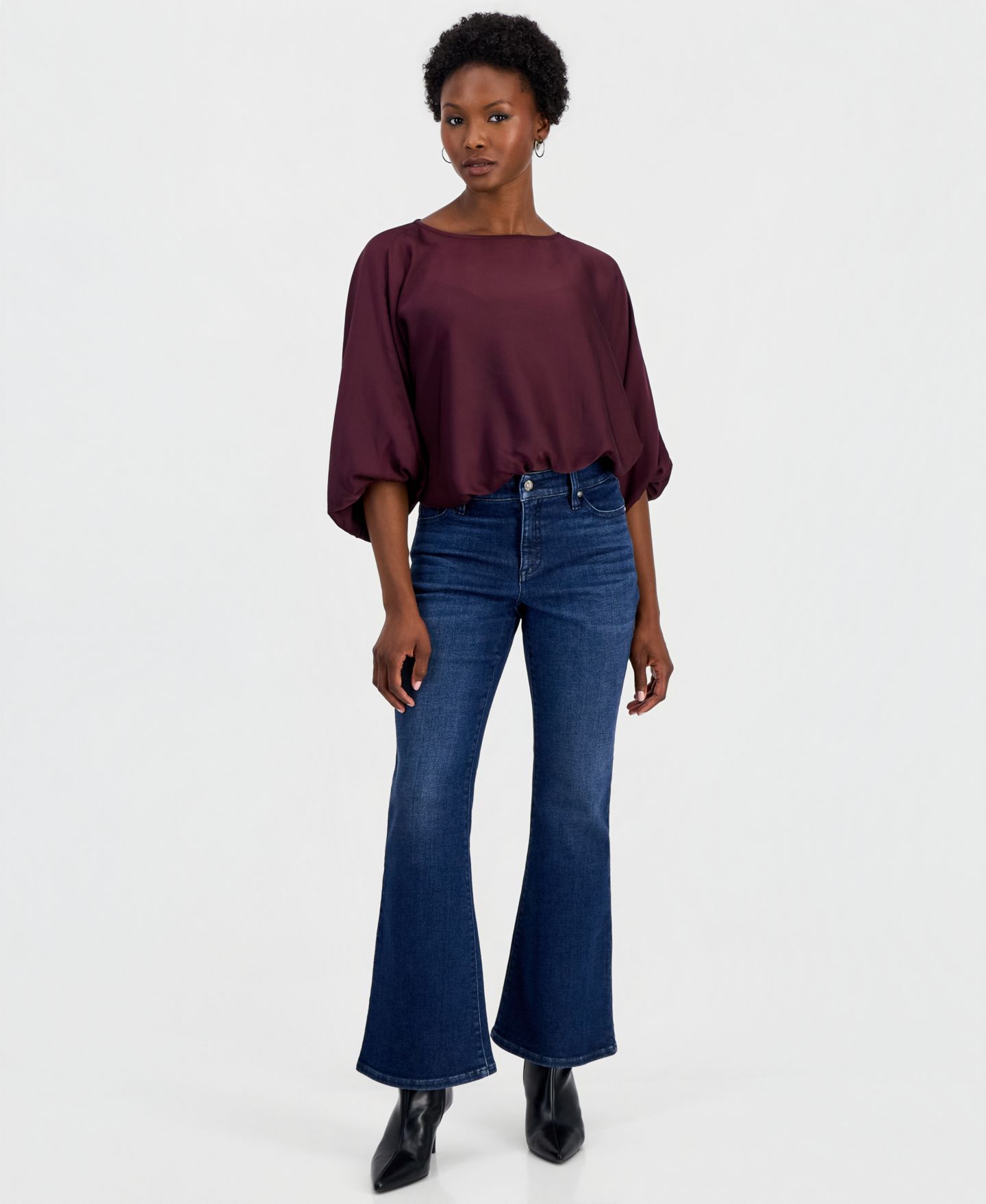 Женская блузка I.N.C. International Concepts Petite Elbow-Sleeve Bubble Boat Neck Blouse, цвет: Ягодный винный — фото 3