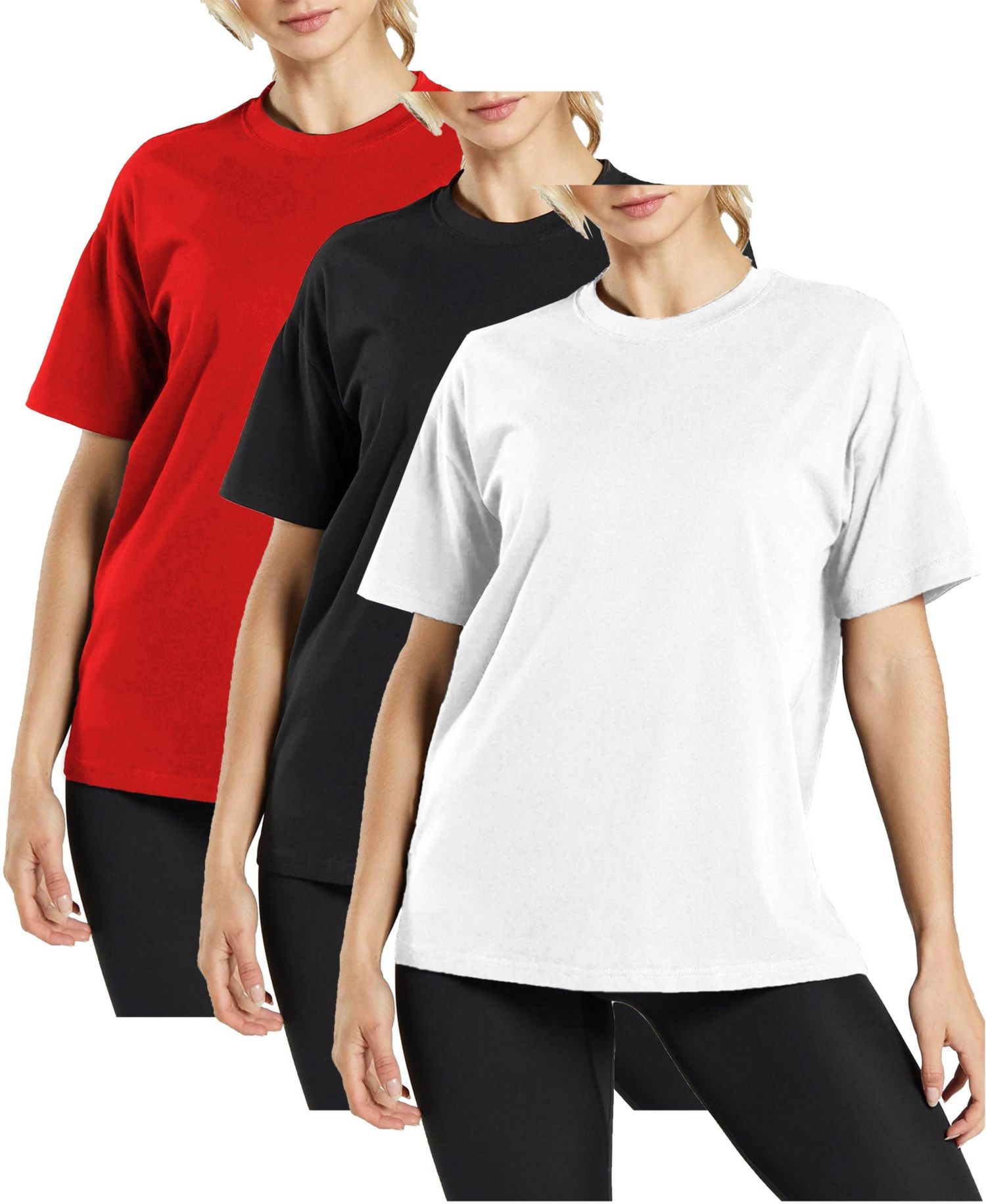 Women's Loose Fit Short Sleeve Crew Neck Solid Tee- 3 Pack