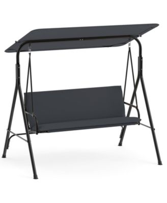 3-Seat Outdoor Patio Swing Chair w/  ArmrestsAdjustable Tilt Canopy and Stand