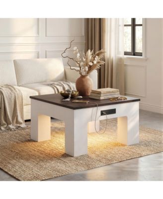 Wooden Coffee Table with RGB LED Light, Coffee Table with Small Space
