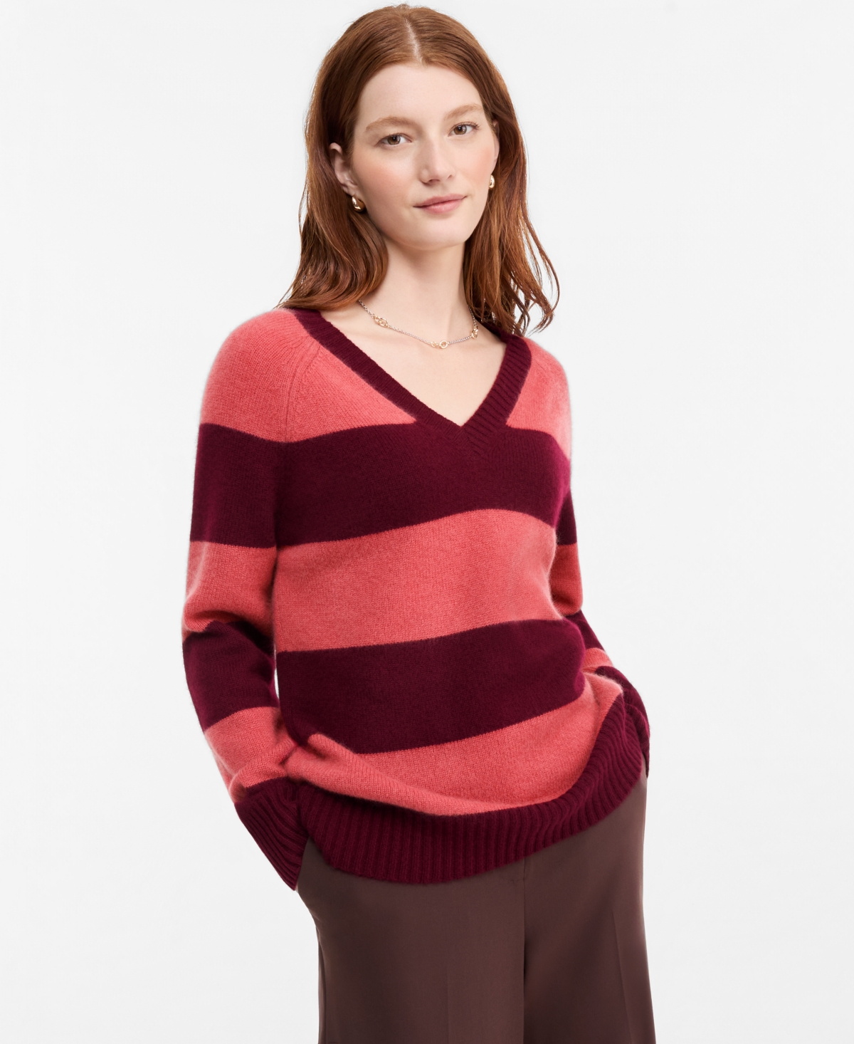 Charter Club Women's 100% Cashmere Striped V-Neck Sweater, Macy's Exclusive