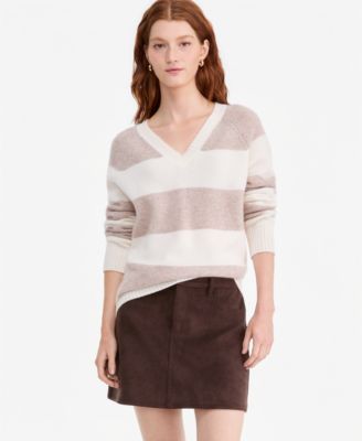 Women's 100% Cashmere Striped V-Neck Sweater