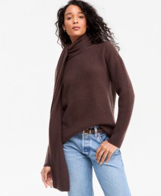 Women's Long-Sleeve 100% Cashmere Scarf Sweater