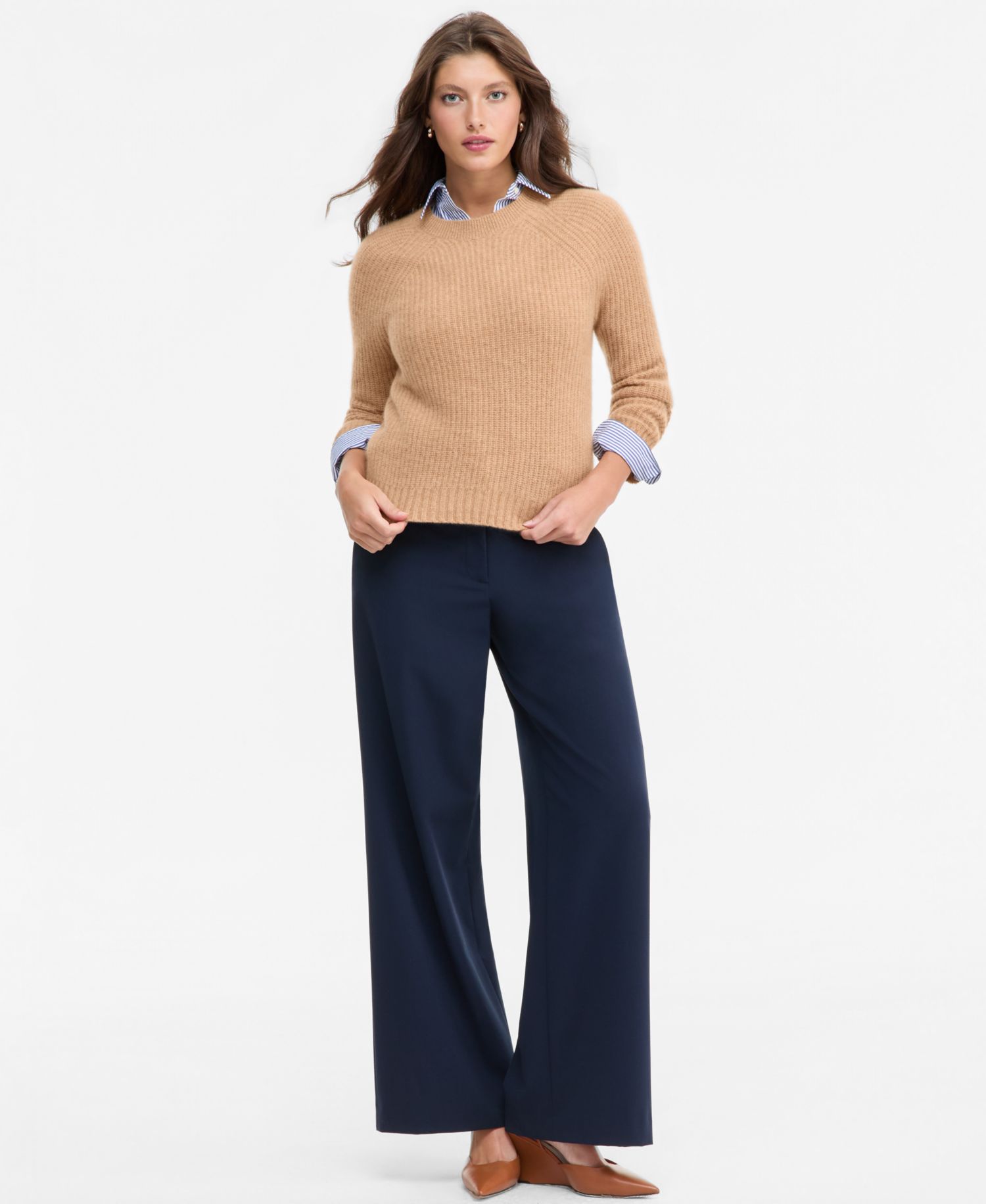 Plus Size 100% Cashmere Shaker Stitch Crewneck Sweater