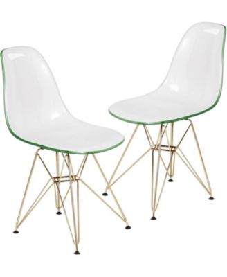 Cresco Dining Chair Set of 2 Molded Acrylic with Gold Metal Eiffel Base and Curved Back Design Lightweight Accent Side Chair Easy Assembly