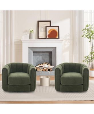 Modern 360 degrees Swivel Barrel Accent Chair Set of 2 Soft Stuffed Fabric Striped Backrest Lounge Chair for Living Room Bedroom Reading Nook