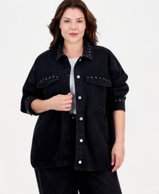 Trendy Plus Size Grommet Denim Shirt