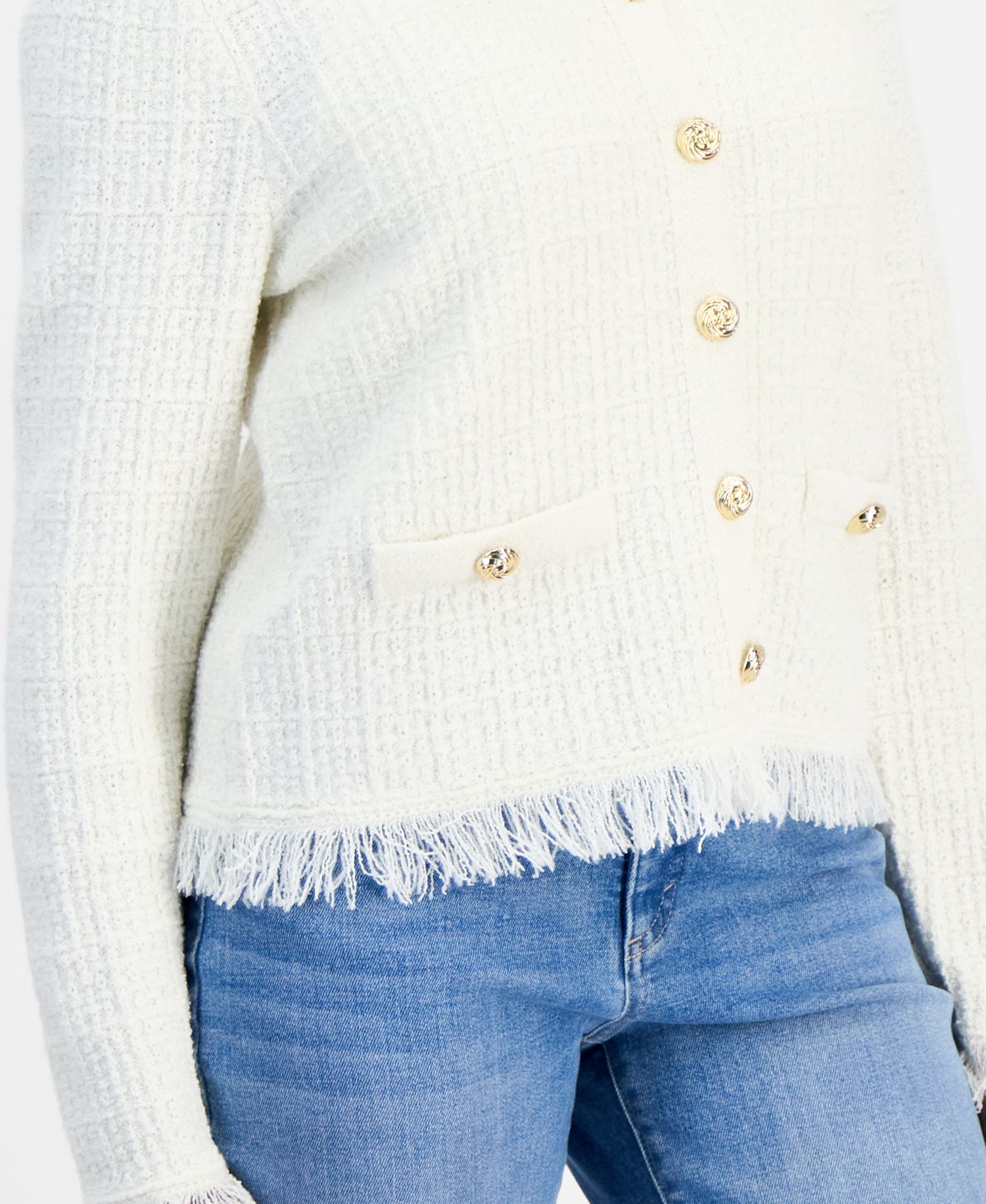 Petite Frayed Button Down Textured Cardigan