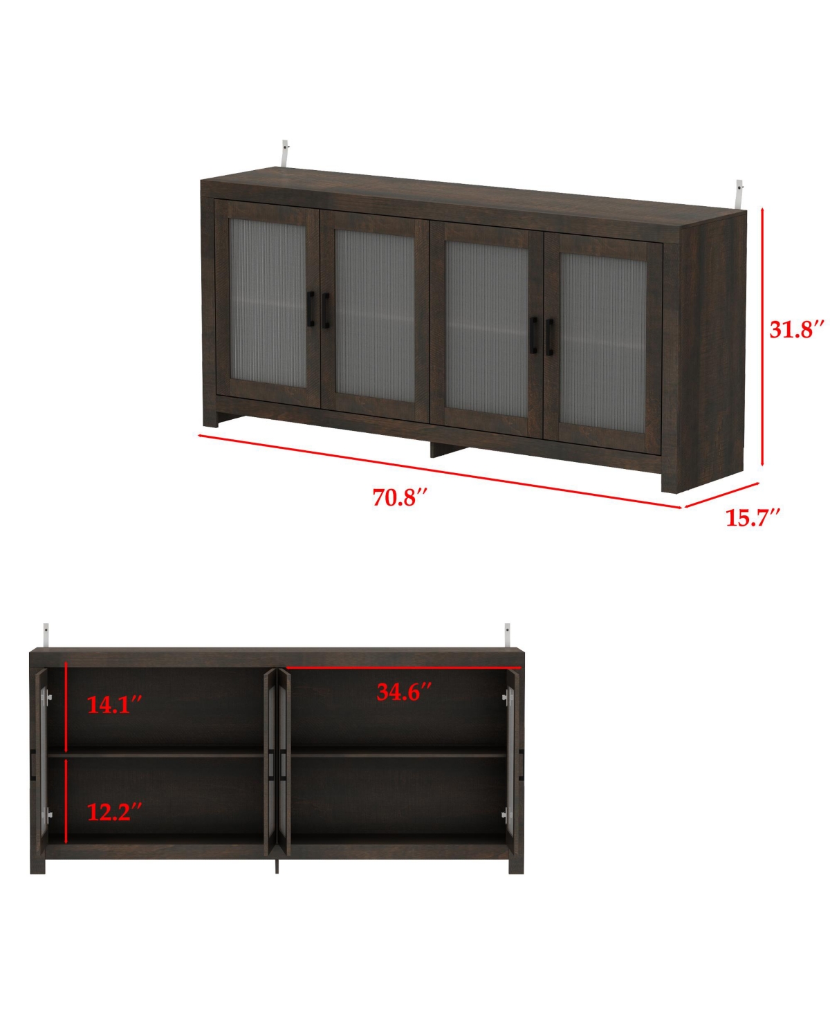 Homsee Tall Storage Cabinet with Acrylic Doors - 71-Inch Wide Espresso Brown Display Cabinet | 4-Door Organizer for Living Room, Bedroom