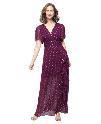 Women's Foil-Print V-Neck Ruffle-Trim A-Line Dress