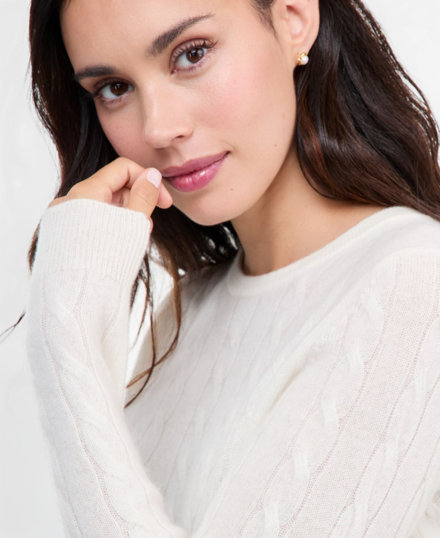 Petite Cable-Knit Crewneck 100% Cashmere Sweater