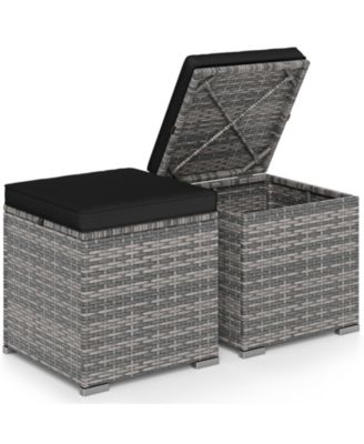 Set of 2 PE Wicker Patio Ottomans with Hidden Storage, 16 in