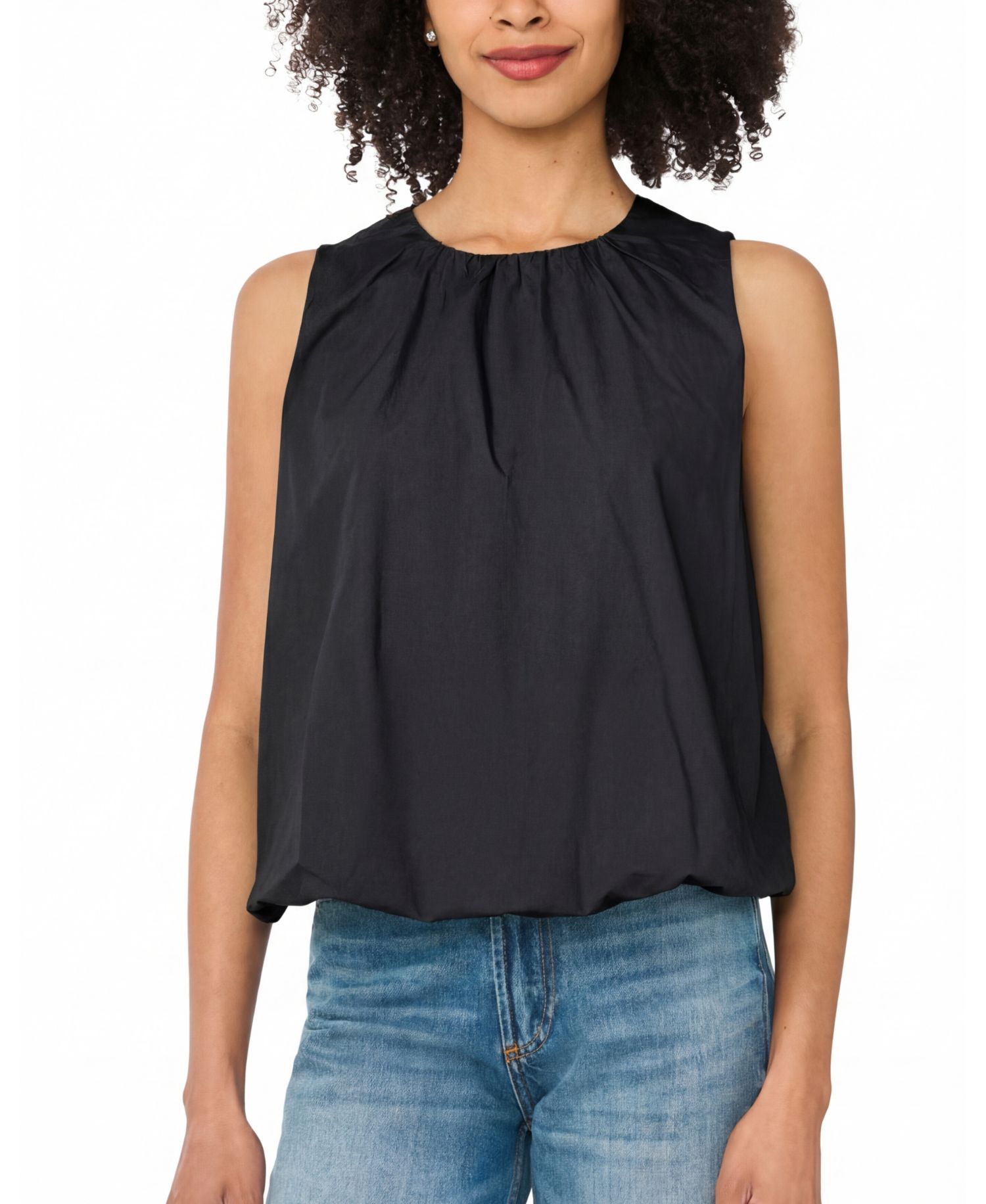 Women's Solid Crewneck Bubble Top