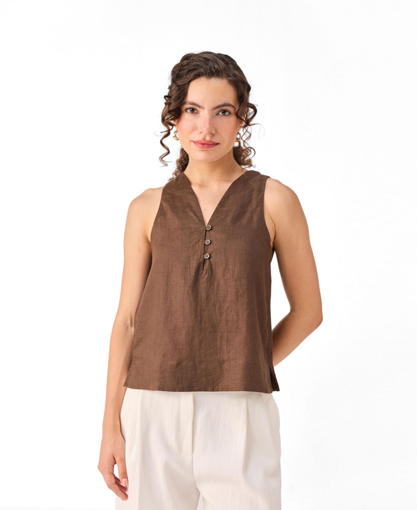 Женский топ Reistor Button Neck, цвет: Шоколадный коричневый — фото 1