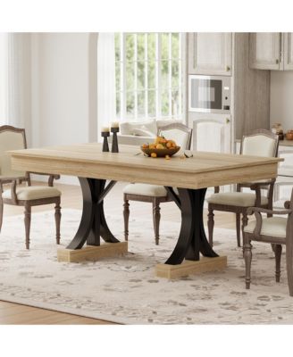 Industrial Kitchen Dining Table for 6-8 with 2 Drawers, Double Pedestal, for Kitchen, Office