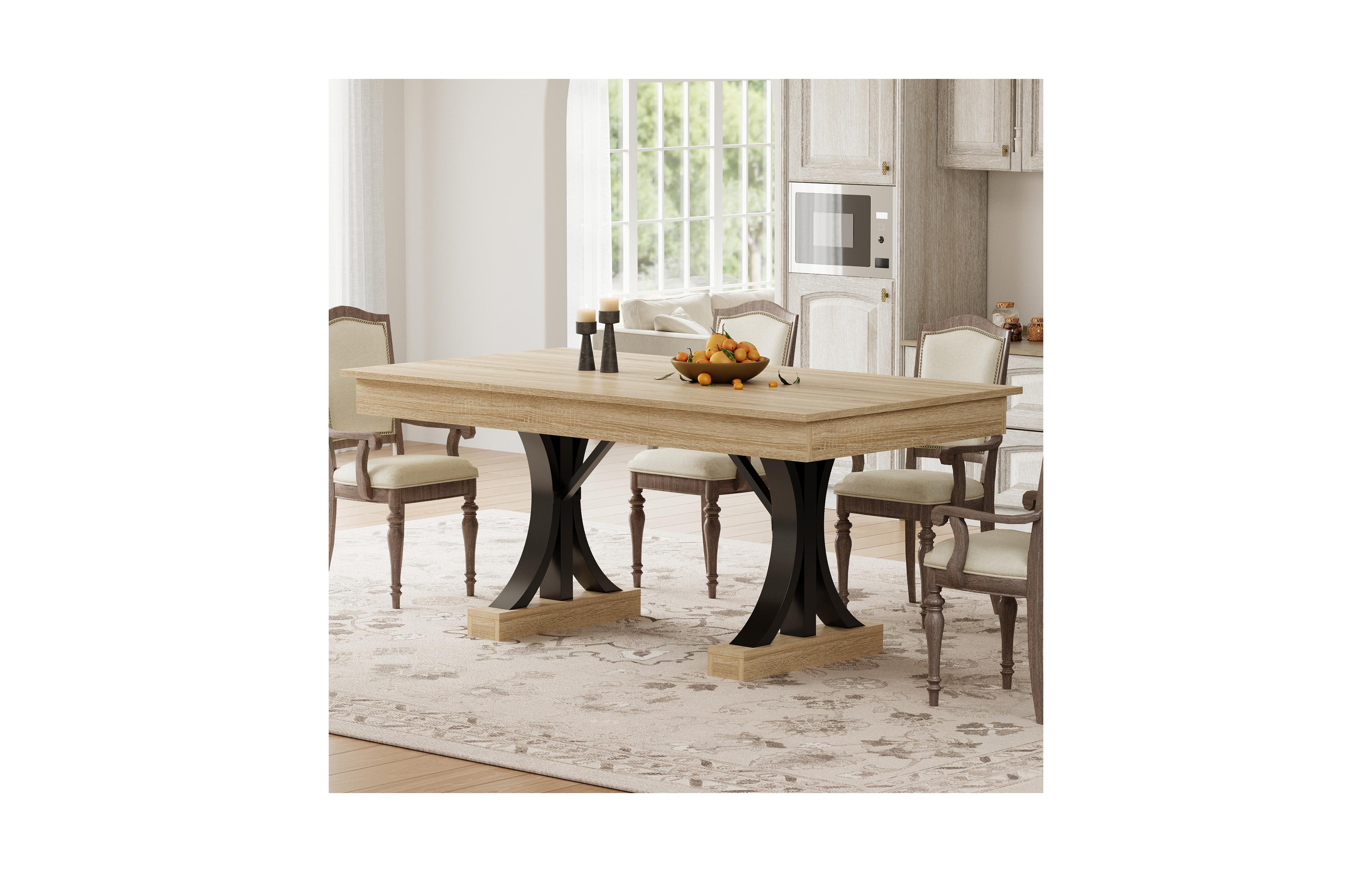 gaomon Industrial Kitchen Dining Table for 6-8 with 2 Drawers, Double Pedestal, for Kitchen