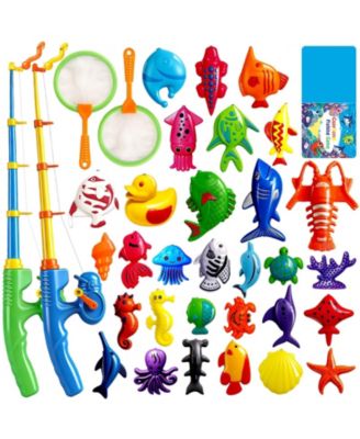 30 Fishes Fishing Game Set Water Table Bath Toy Kids Outdoor Floating Fish Pole Rod Net Party