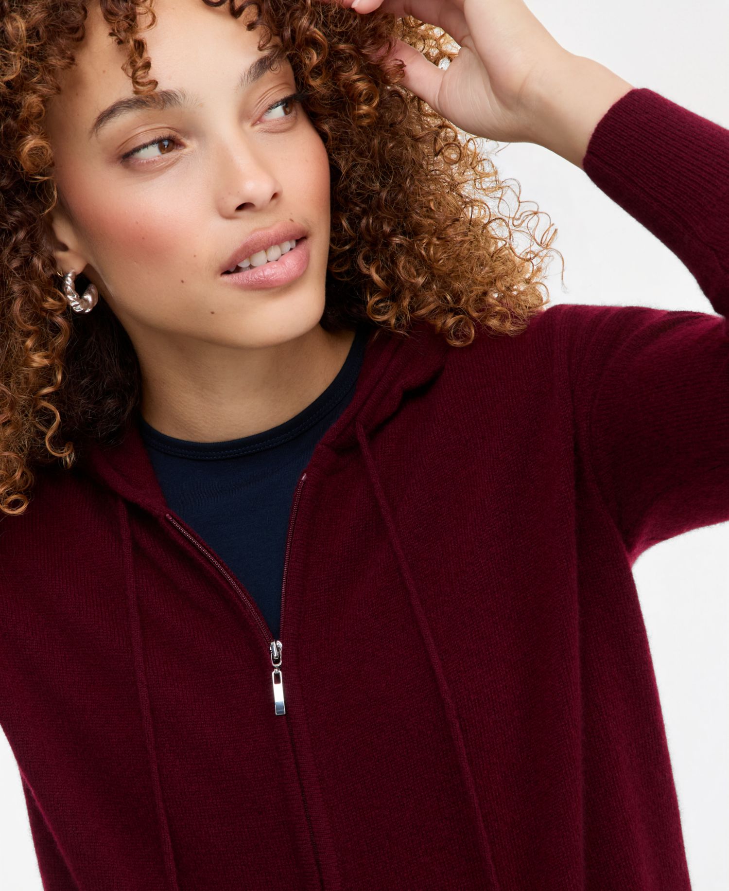 Petite Cashmere Long-Sleeve Zip-Front Hoodie