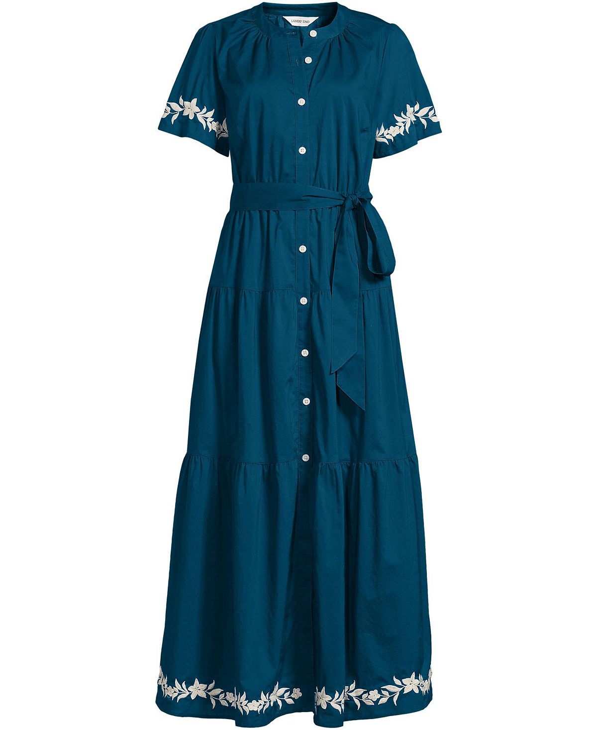 Lands' End Women's Cotton Voile Button Front Maxi Dress view 4 — MAYCSS fashion products