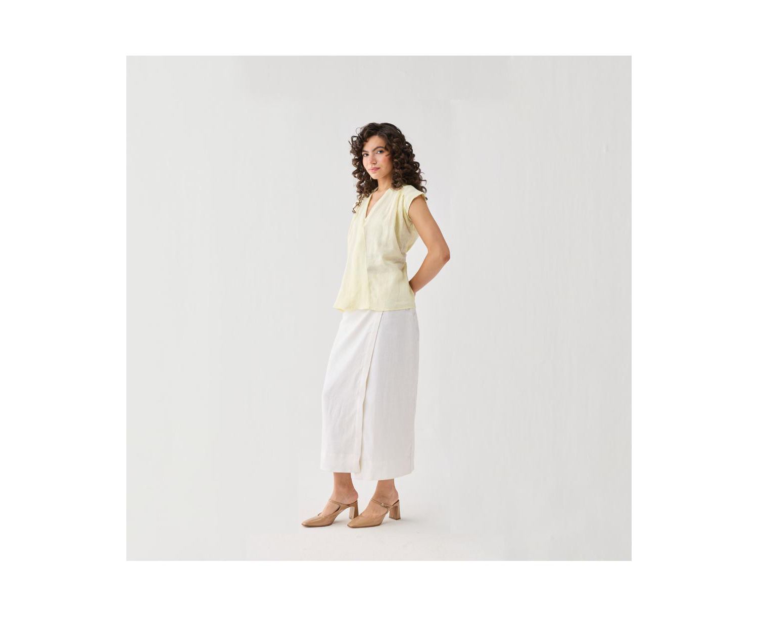 Women's V-neck Linen Overlap Top