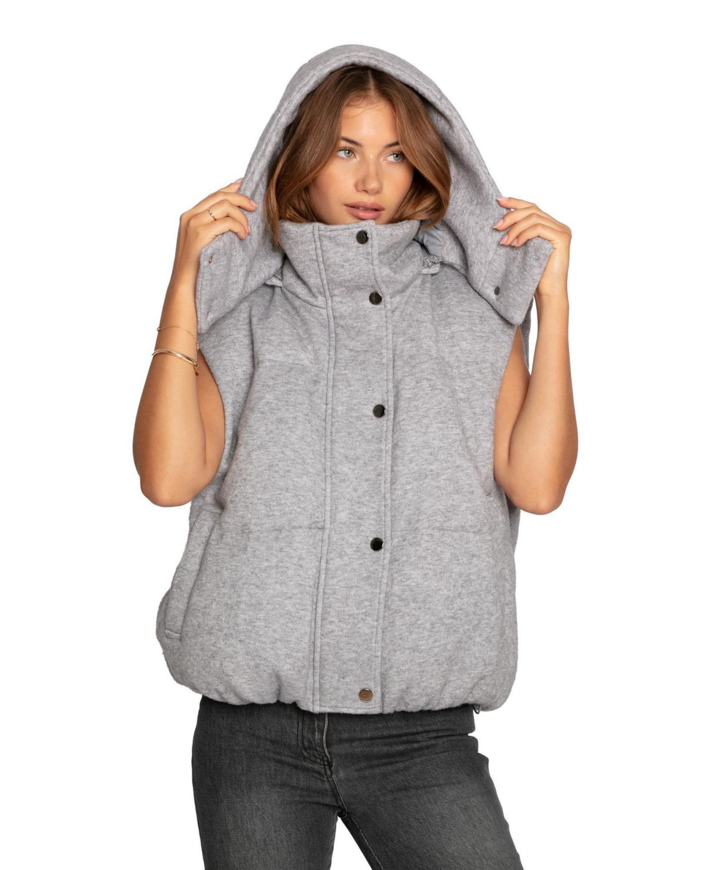 Женский жилет Belle & Bloom Golden Hour Hooded Puffer Vest, цвет: Серый меланжевый — фото 3