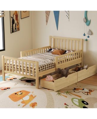 Twin Wood Platform Bed With Rails and 2 Drawers