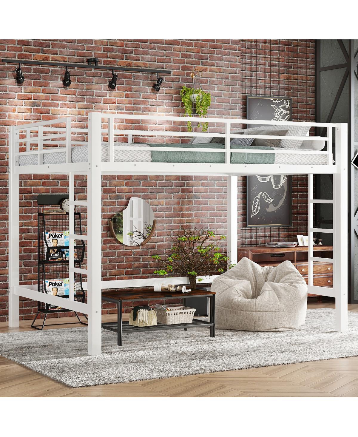 Streamdale Furniture Metal Loft Bed with Ladder and Guardrails