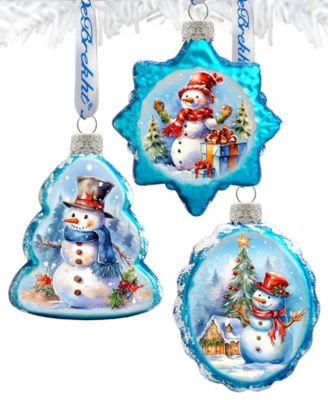 Snowmen Keepsake Holiday Mercury Glass Ornaments Set of 3 G. DeBrekht