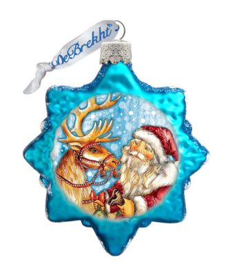 Reindeer Santa Glass Ornament