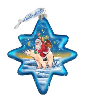 Ride to North Pole Santa Glass Ornament