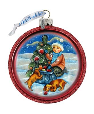Trim A Tree Boy with Dogs C Ball Glass Ornament