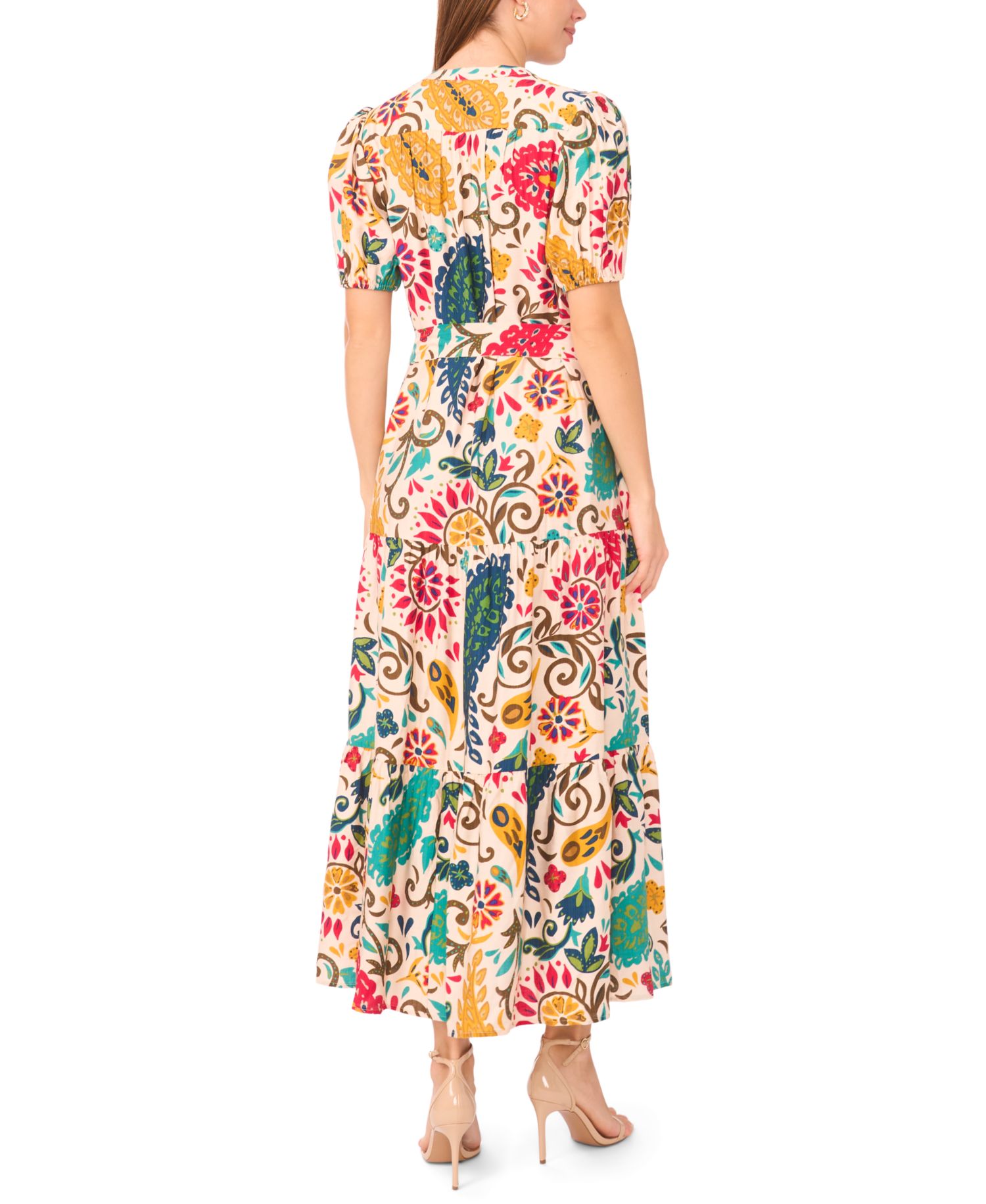 Women's Floral Button-Front Maxi Dress with Self-Tie Belt