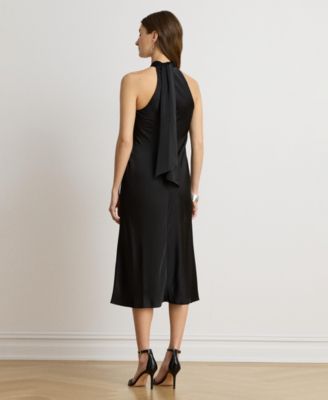 ralph lauren black tie dresses Lauren Ralph Lauren Women's Tie Back Charmeuse Halter Cocktail Dress - Black