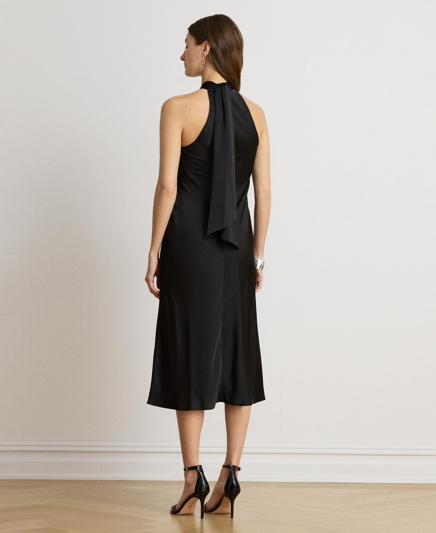 Women's Tie-Back Charmeuse Halter Cocktail Dress