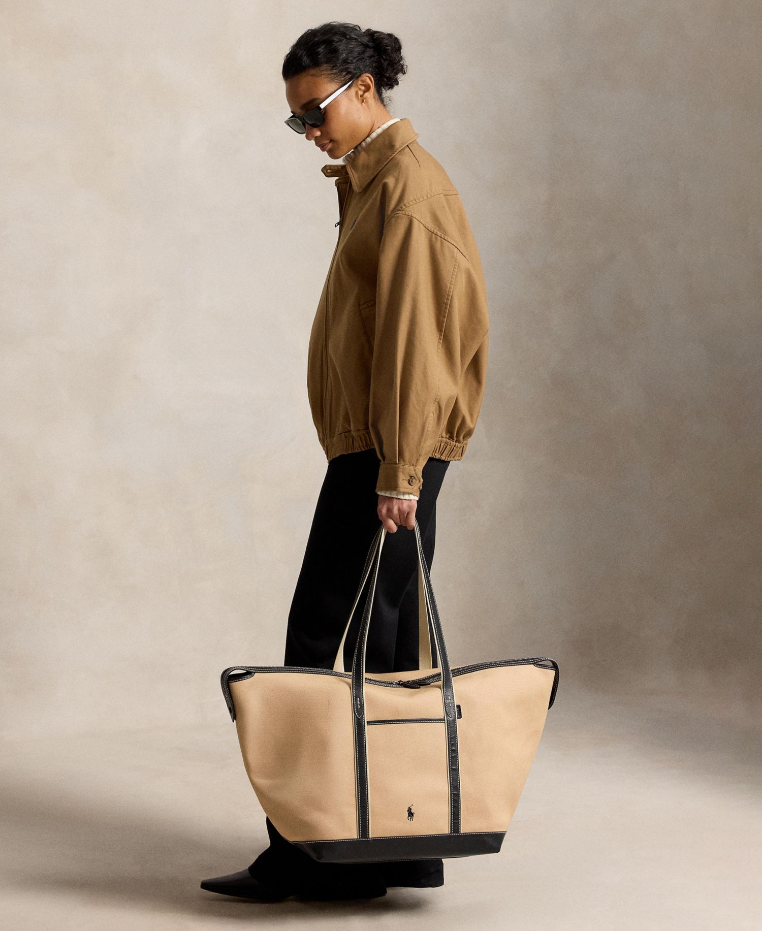 Women's Leather-Trim Canvas Large Shopper Tote